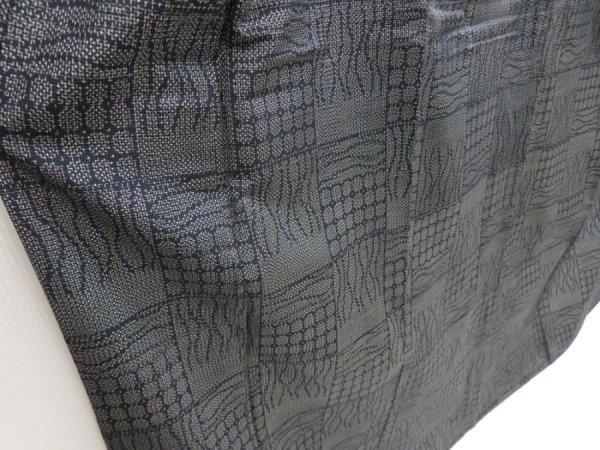 Photo3: 5413T09z820 Vintage Japanese Kimono Silk TSUMUGI  Dark navy-Gray (3)