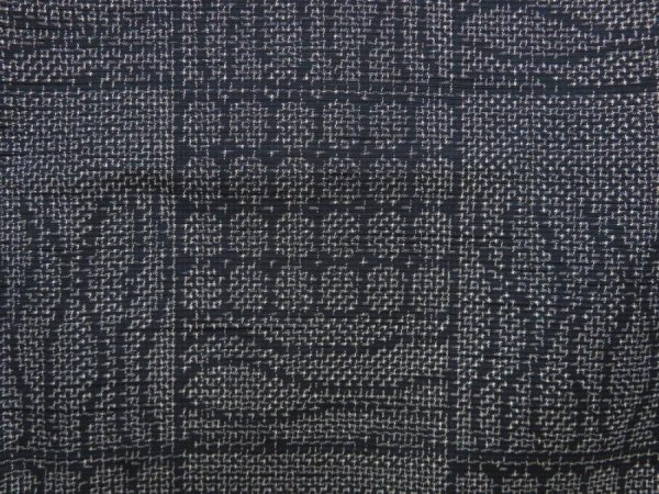 Photo6: 5413T09z820 Vintage Japanese Kimono Silk TSUMUGI  Dark navy-Gray (6)