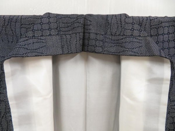 Photo8: 5413T09z820 Vintage Japanese Kimono Silk TSUMUGI  Dark navy-Gray (8)