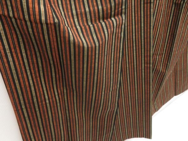 Photo3: 5413T10z720 Vintage Japanese Kimono Silk TSUMUGI Stripe Orange-Brown (3)