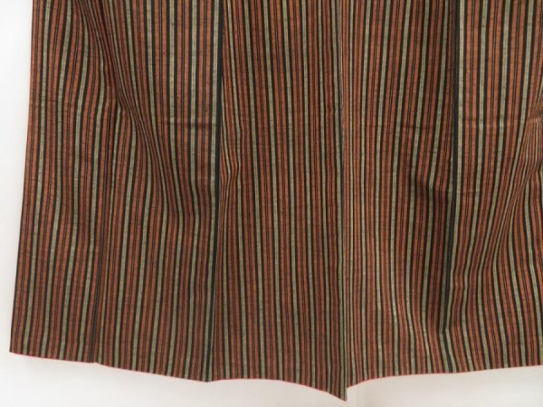 Photo4: 5413T10z720 Vintage Japanese Kimono Silk TSUMUGI Stripe Orange-Brown (4)
