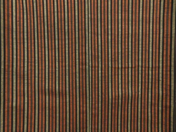 Photo5: 5413T10z720 Vintage Japanese Kimono Silk TSUMUGI Stripe Orange-Brown (5)