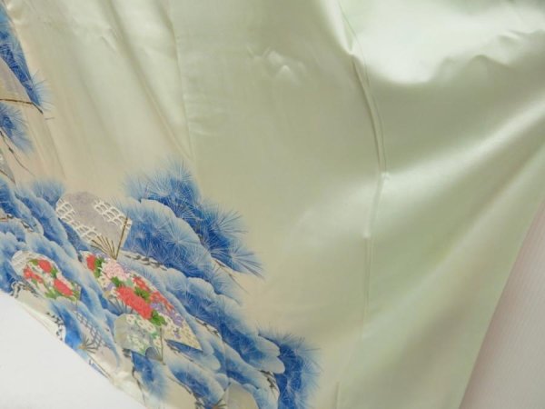 Photo4: 5413T12z1040 Vintage Japanese Kimono Silk FURISODE Folding fan Soft green (4)