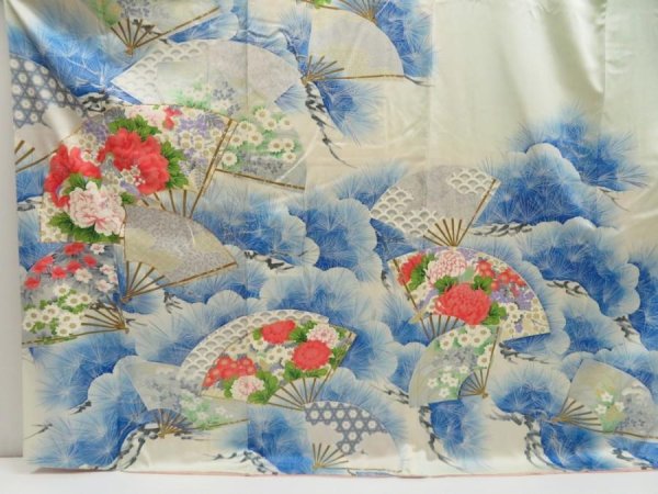 Photo5: 5413T12z1040 Vintage Japanese Kimono Silk FURISODE Folding fan Soft green (5)