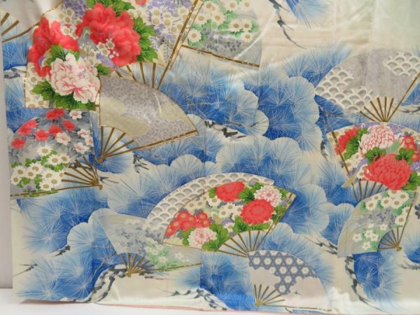 Photo6: 5413T12z1040 Vintage Japanese Kimono Silk FURISODE Folding fan Soft green (6)