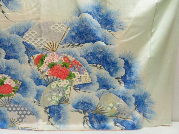 Photo7: 5413T12z1040 Vintage Japanese Kimono Silk FURISODE Folding fan Soft green (7)