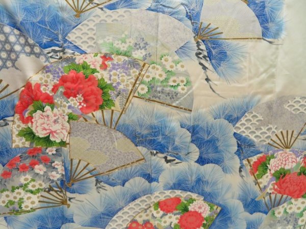 Photo8: 5413T12z1040 Vintage Japanese Kimono Silk FURISODE Folding fan Soft green (8)