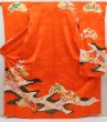 Photo1: 5413T13z930 Vintage Japanese Kimono Silk FURISODE Pine Orangered (1)