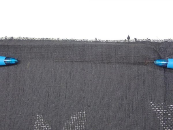 Photo6: 3L01z60  Japanese Kimono Silk TSUMUGI FABRIC Maple Black-Gray 38.6x14.2 (6)