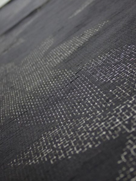 Photo4: 3L02z50  Japanese Kimono Silk TSUMUGI FABRIC Maple Black-Gray 37.8x14.2 (4)