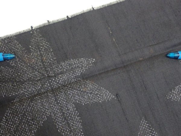 Photo7: 3L04z80  Japanese Kimono Silk TSUMUGI FABRIC Maple Black-Gray 60.2x14.4 (7)