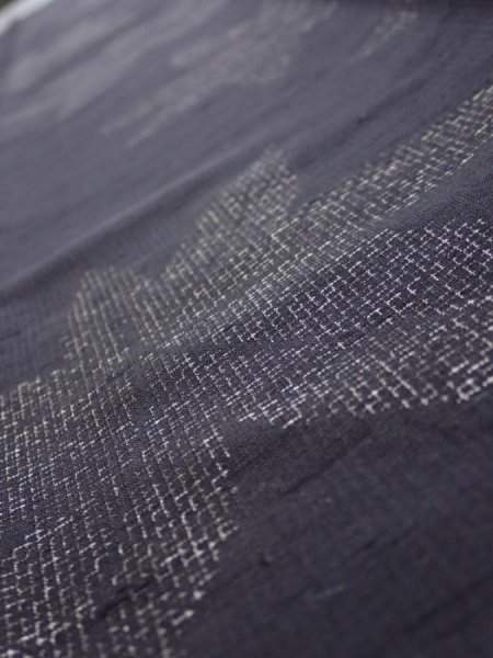 Photo4: 3L07z40  Japanese Kimono Silk TSUMUGI FABRIC Maple Black-Gray 54.7x7.5 (4)