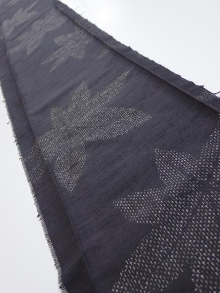 Photo1: 3L08z40  Japanese Kimono Silk TSUMUGI FABRIC Maple Black-Gray 55.9x7.5 (1)
