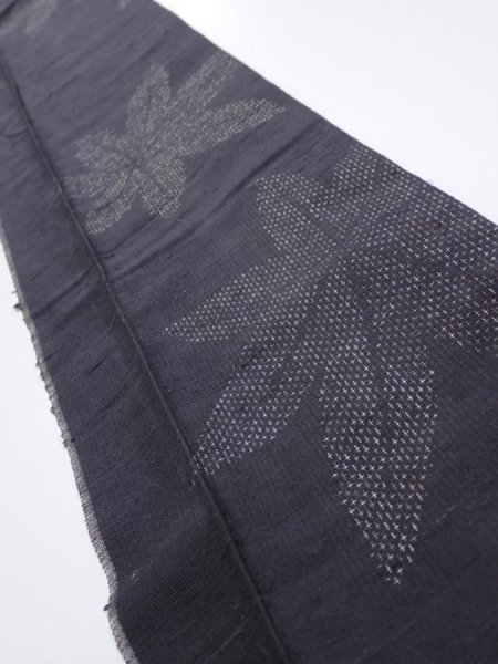 Photo1: 3L09z20  Japanese Kimono Silk TSUMUGI FABRIC Maple Black-Gray 33.9x6.9 (1)