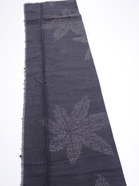 Photo3: 3L09z20  Japanese Kimono Silk TSUMUGI FABRIC Maple Black-Gray 33.9x6.9 (3)