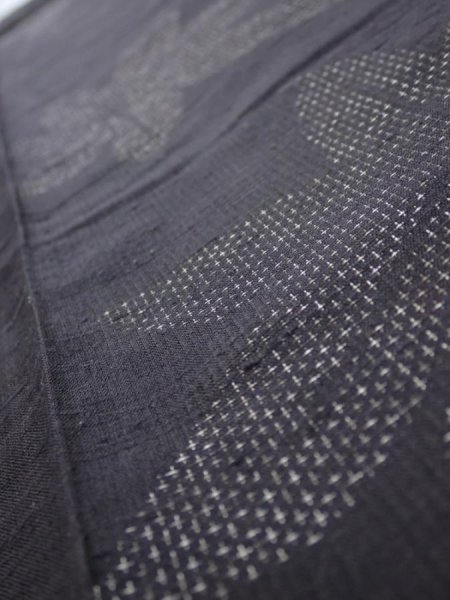 Photo4: 3L09z20  Japanese Kimono Silk TSUMUGI FABRIC Maple Black-Gray 33.9x6.9 (4)