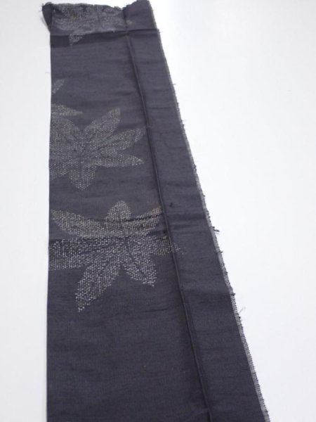 Photo3: 3L10z30  Japanese Kimono Silk TSUMUGI FABRIC Maple Black-Gray 46.5x6.7 (3)
