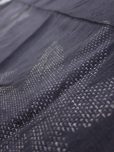 Photo4: 3L10z30  Japanese Kimono Silk TSUMUGI FABRIC Maple Black-Gray 46.5x6.7 (4)