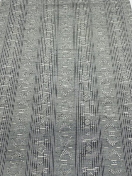 Photo1: 3L01z50 Vintage Japanese Kimono Silk TSUMUGI FABRIC  Gray 37.4x14.2 (1)