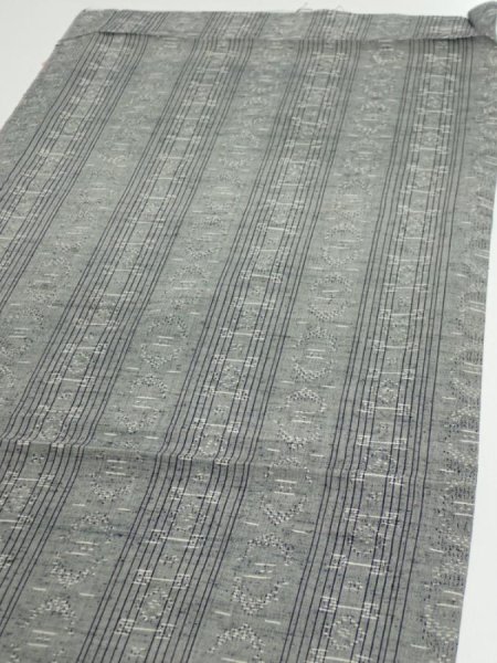 Photo3: 3L01z50 Vintage Japanese Kimono Silk TSUMUGI FABRIC  Gray 37.4x14.2 (3)