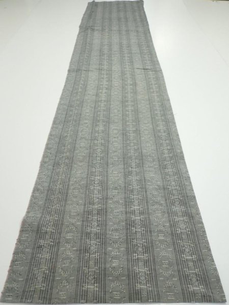 Photo5: 3L03z80 Vintage Japanese Kimono Silk TSUMUGI FABRIC  Gray 65.7x14.4 (5)