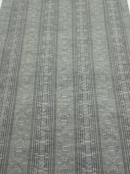Photo1: 3L04z80 Vintage Japanese Kimono Silk TSUMUGI FABRIC  Gray 66.5x14.4 (1)
