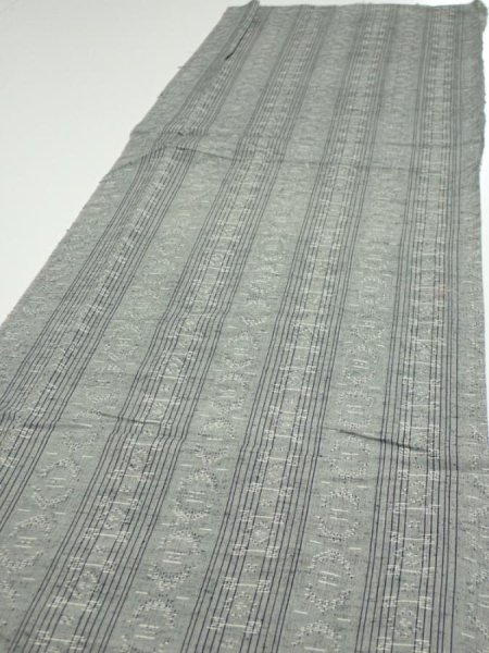 Photo3: 3L04z80 Vintage Japanese Kimono Silk TSUMUGI FABRIC  Gray 66.5x14.4 (3)
