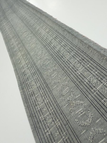 Photo1: 3L07z40 Vintage Japanese Kimono Silk TSUMUGI FABRIC  Gray 57.5x7.3 (1)