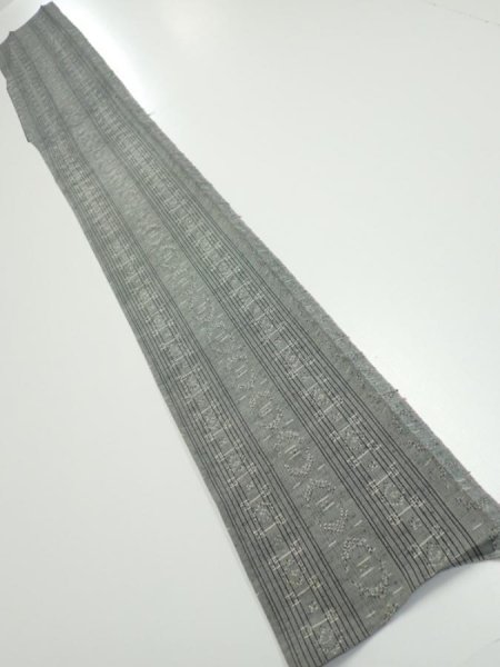 Photo5: 3L07z40 Vintage Japanese Kimono Silk TSUMUGI FABRIC  Gray 57.5x7.3 (5)