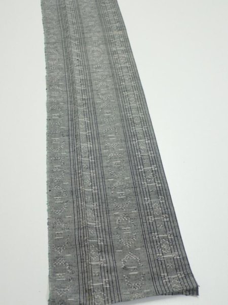 Photo2: 3L09z50 Vintage Japanese Kimono Silk TSUMUGI FABRIC  Gray 76.8x6.9 (2)