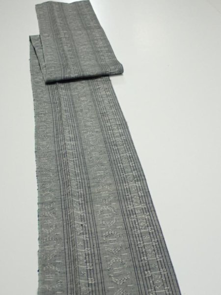 Photo3: 3L09z50 Vintage Japanese Kimono Silk TSUMUGI FABRIC  Gray 76.8x6.9 (3)
