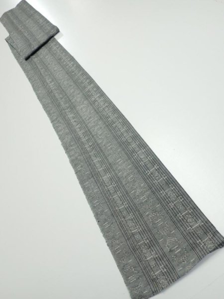 Photo5: 3L09z50 Vintage Japanese Kimono Silk TSUMUGI FABRIC  Gray 76.8x6.9 (5)