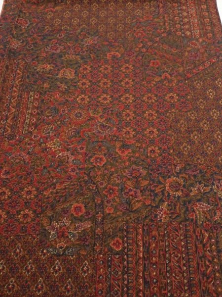 Photo1: 3L01z60  Japanese Kimono Silk  FABRIC Flowers Dark red 40.9x14.4 (1)