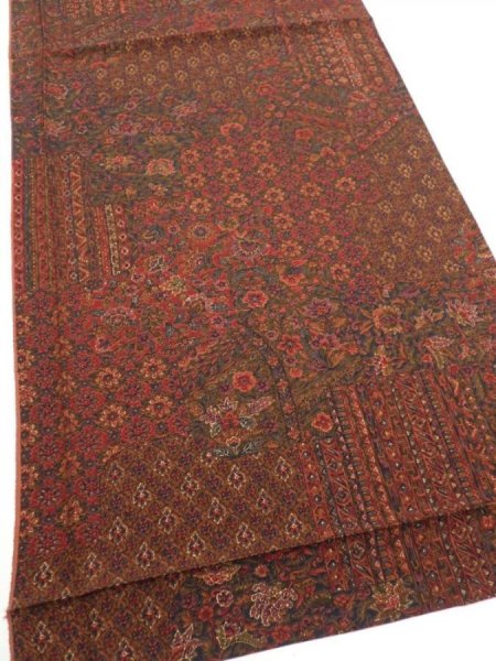 Photo2: 3L01z60  Japanese Kimono Silk  FABRIC Flowers Dark red 40.9x14.4 (2)