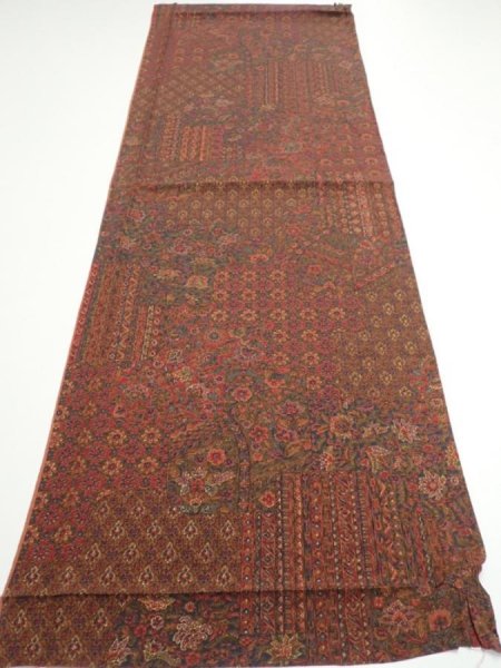 Photo5: 3L01z60  Japanese Kimono Silk  FABRIC Flowers Dark red 40.9x14.4 (5)