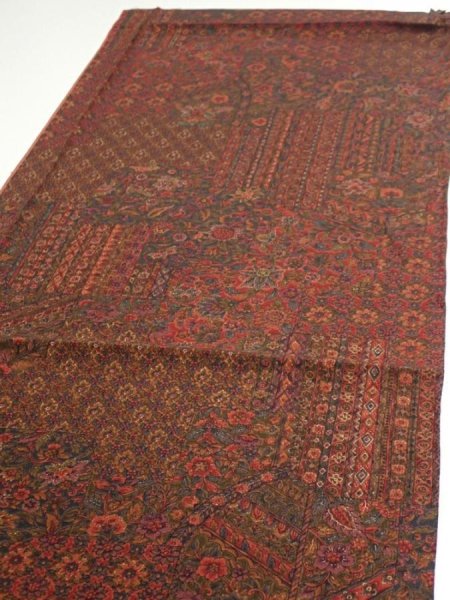 Photo3: 3L02z60  Japanese Kimono Silk  FABRIC Flowers Dark red 40.9x14.6 (3)