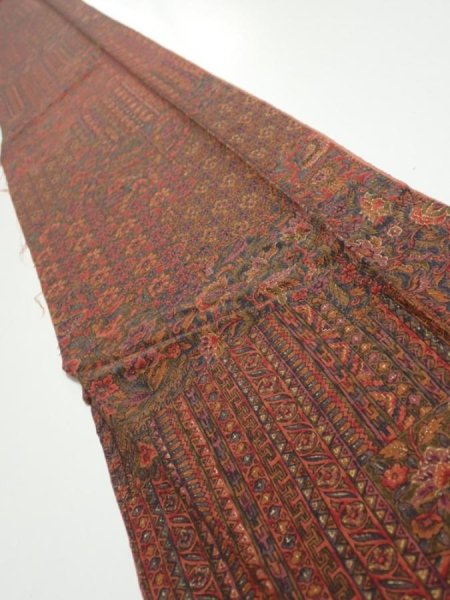 Photo1: 3L07z50  Japanese Kimono Silk  FABRIC Flowers Dark red 59.4x7.7 (1)