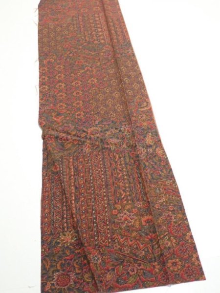 Photo2: 3L07z50  Japanese Kimono Silk  FABRIC Flowers Dark red 59.4x7.7 (2)