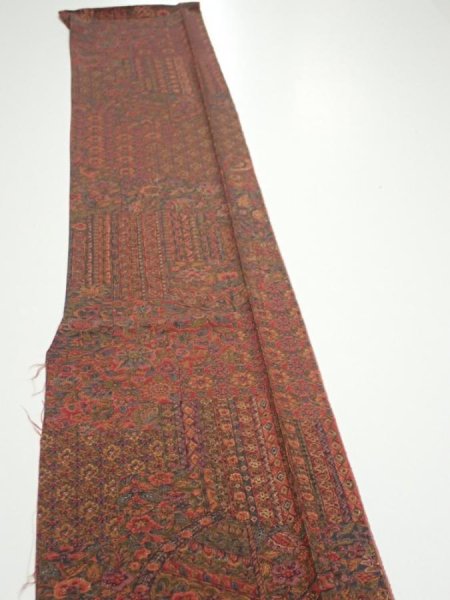 Photo3: 3L08z50  Japanese Kimono Silk  FABRIC Flowers Dark red 59.8x7.5 (3)