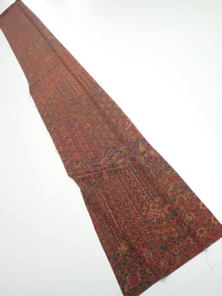 Photo5: 3L08z50  Japanese Kimono Silk  FABRIC Flowers Dark red 59.8x7.5 (5)