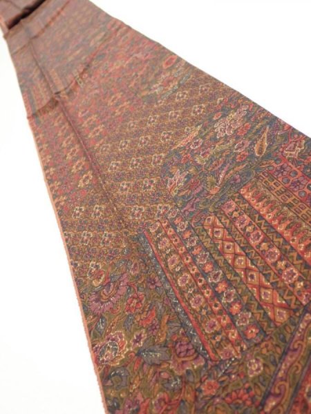 Photo1: 3L09z60  Japanese Kimono Silk  FABRIC Flowers Dark red 82.7x6.7 (1)
