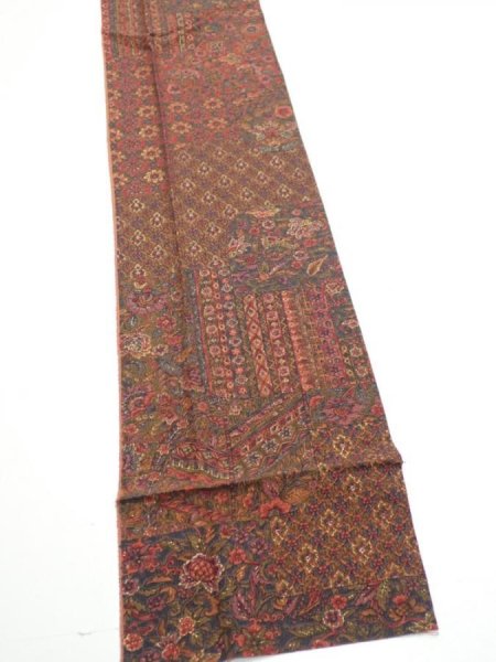 Photo2: 3L09z60  Japanese Kimono Silk  FABRIC Flowers Dark red 82.7x6.7 (2)