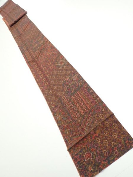 Photo5: 3L09z60  Japanese Kimono Silk  FABRIC Flowers Dark red 82.7x6.7 (5)