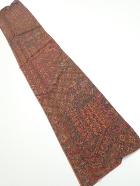 Photo1: 3L10z30  Japanese Kimono Silk  FABRIC Flowers Dark red 37.4x6.7 (1)