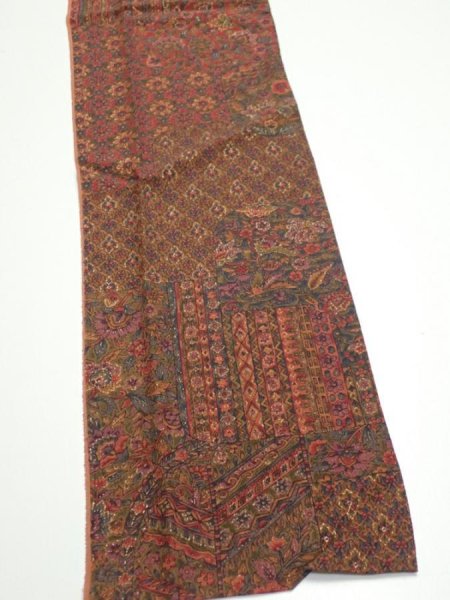 Photo3: 3L10z30  Japanese Kimono Silk  FABRIC Flowers Dark red 37.4x6.7 (3)