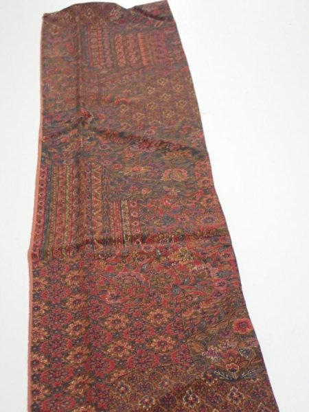 Photo4: 3L10z30  Japanese Kimono Silk  FABRIC Flowers Dark red 37.4x6.7 (4)