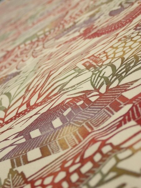 Photo5: 3L04z80  Japanese Kimono Silk  FABRIC Scenery Light cream 57.1x14.2 (5)