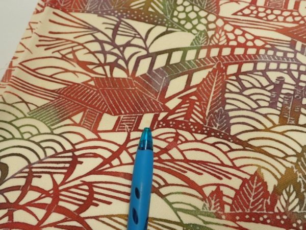 Photo8: 3L04z80  Japanese Kimono Silk  FABRIC Scenery Light cream 57.1x14.2 (8)