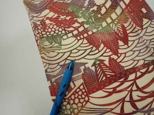 Photo5: 3L07z40  Japanese Kimono Silk  FABRIC Scenery Light cream 51.6x7.3 (5)