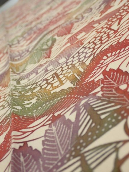 Photo4: 3L08z40  Japanese Kimono Silk  FABRIC Scenery Light cream 51.6x7.3 (4)